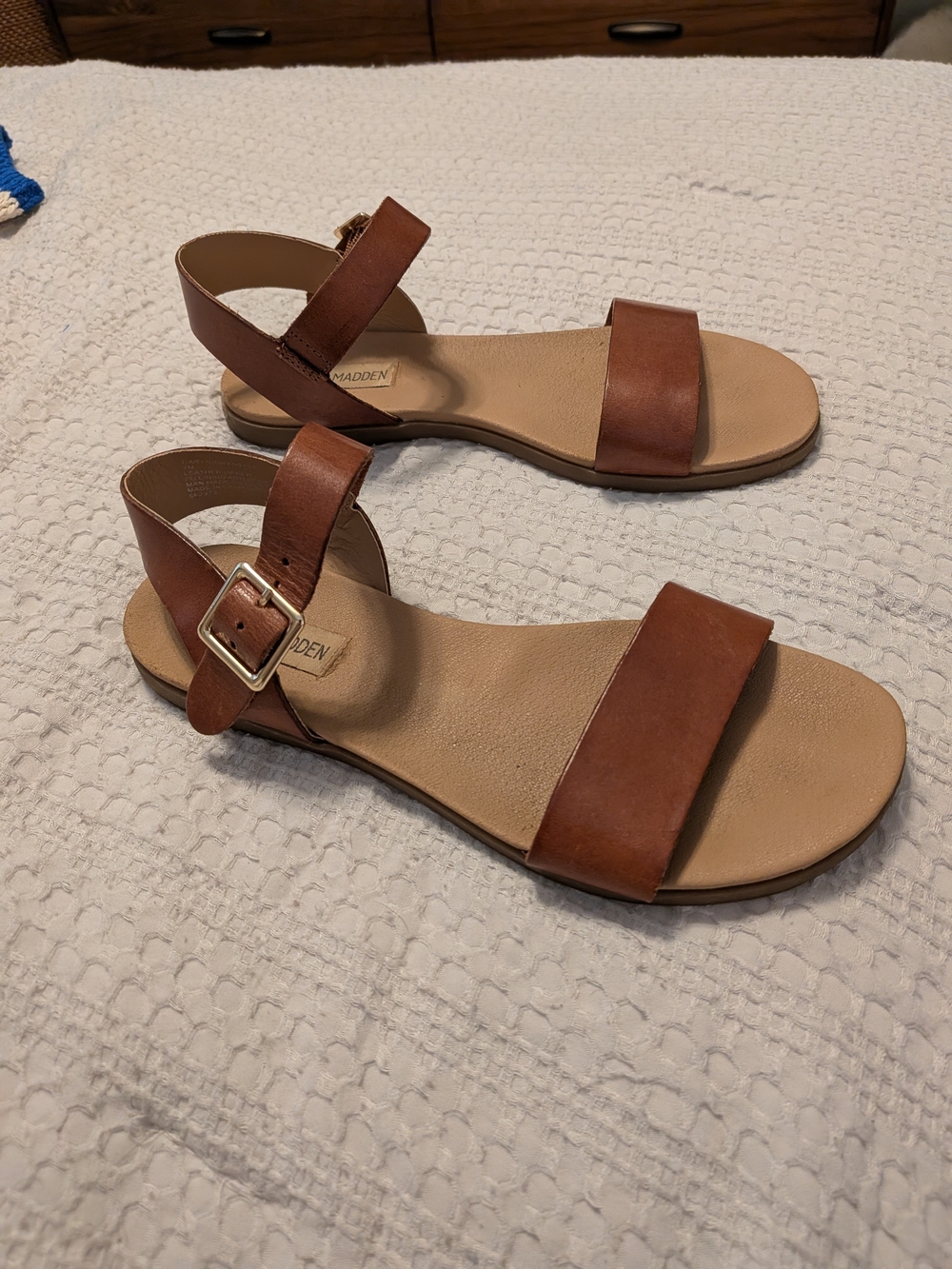 Steve Madden Brown Leather Ankle-Strap Flat Sandals